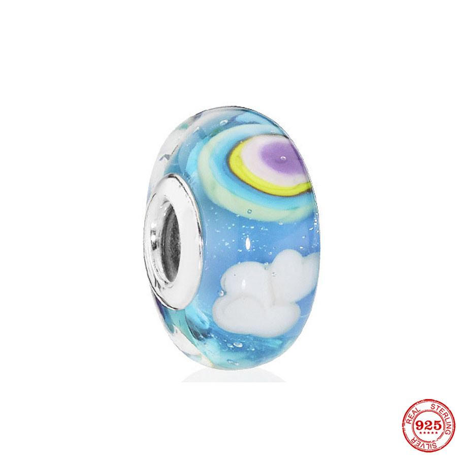 New S925 Sterling Silver Plated Pink Red Green Blue Murano Glass Bead Charm Fit Original Bracelet DIY Jewelry For Girl