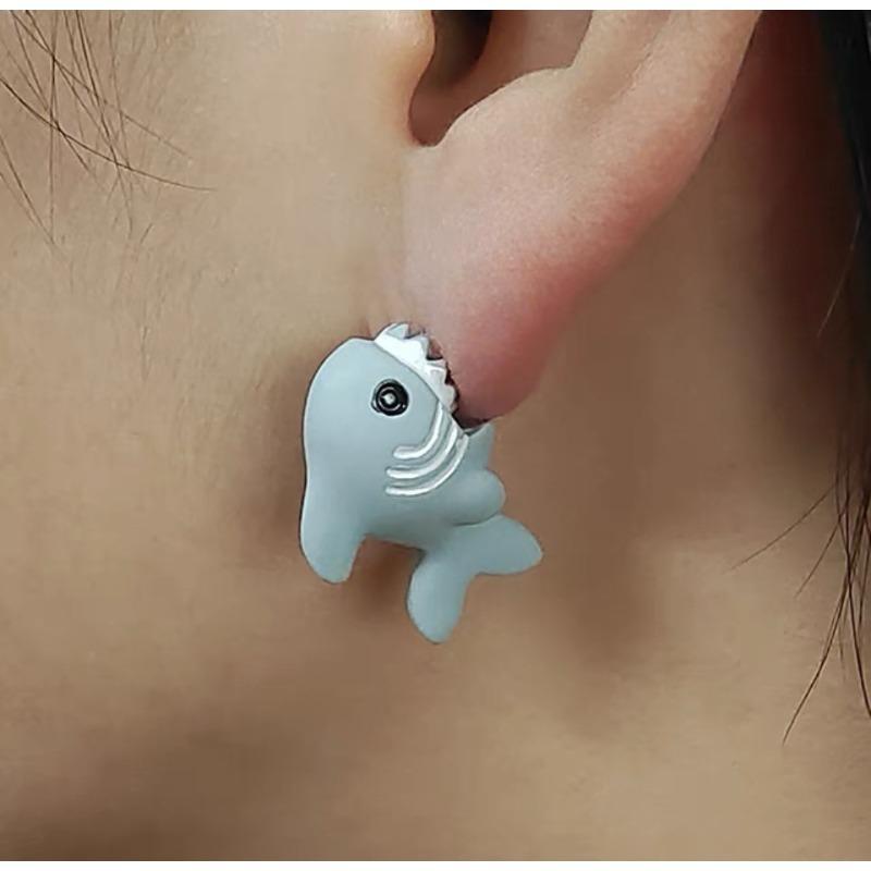 Мелкие животные кусают уши, серьги-гвоздики с динозаврами, корги, серьги с акулами, аксессуары для ушей, аэрозольная краска, милые мини.