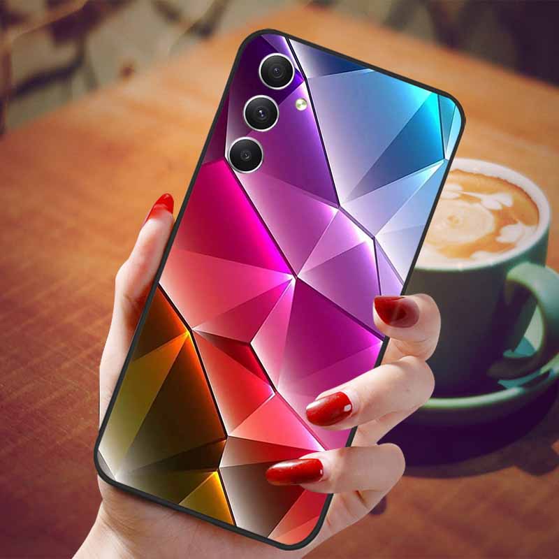 Чехол для Samsung Galaxy A55 5G Черный ТПУ Силикон Красивый Узор Чехлы для Телефона для Galaxy A55 Ударопрочный Мягкий Чехол A 55 6.6''