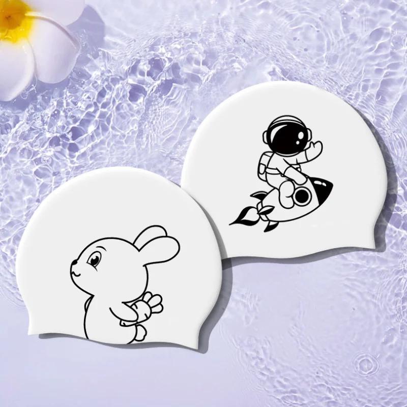 Шапочки для плавания с героями мультфильмов, большие размеры, длинные волосы, защита ушей, силиконовые шапочки для плавания для детей, печатные шапочки для плавания, аксессуары для бассейна