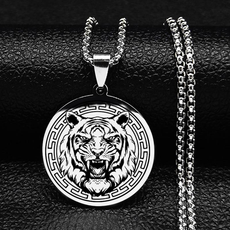 Ожерелья с головой тотема волка, тигра, льва, головы медведя, животное из нержавеющей стали, мужские ожерелья с подвеской для женщин