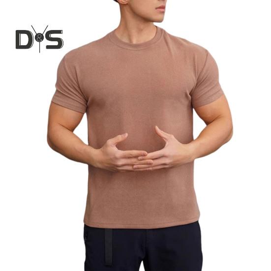 Summer Gym Top Round Neck Slim Fit Muscular Men Training T-shirt Short Sleeves Stretchy Slim Fit Jogging Exercise Tee