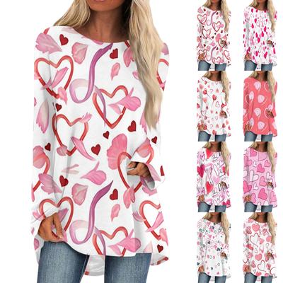 Женская мода повседневная блузка с длинным рукавом и принтом «Любовь ко Дню святого Валентина», круглый вырез, пуловер