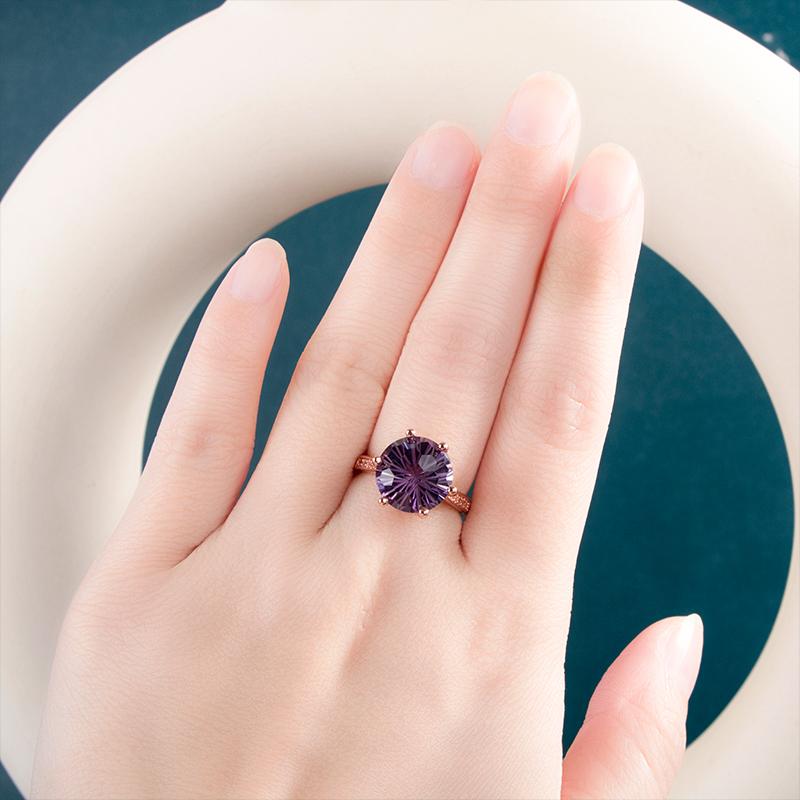 BELLA BOX Кольцо с аметистом и шестью зубцами, фиолетовое кольцо с камнем, цвет розового золота, женские свадебные обручальные кольца на палец, изменяемого размера