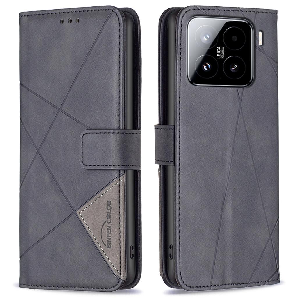 BINFEN COLOR For Xiaomi 15 Pro Phone Cases Wallet Stand Geometry Imprinted Leather Cover