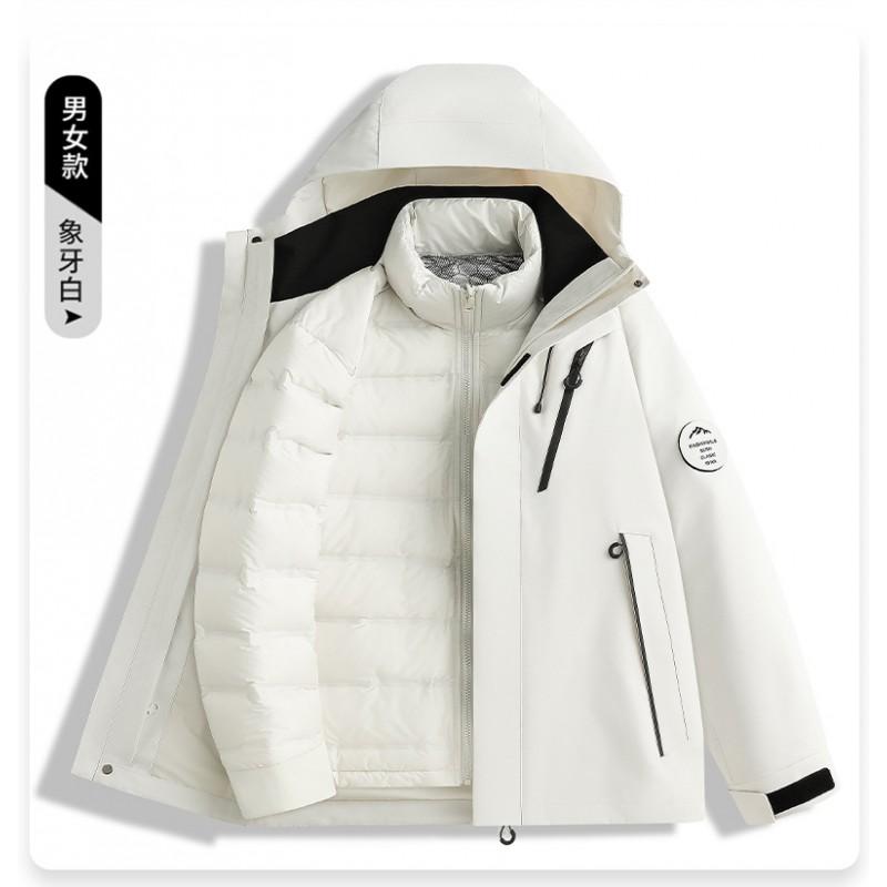 3-in-1 Detachable Waterproof Windproof Hiking Jacket With 90% Down Insulated Liner Men Women Outdoor Trekking Camping