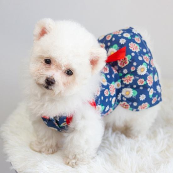 Summer Floral Print Small Dress Lovely Medium Dogs Sleeveless Foreleg Bowknot Decor Holiday Pet Outfit