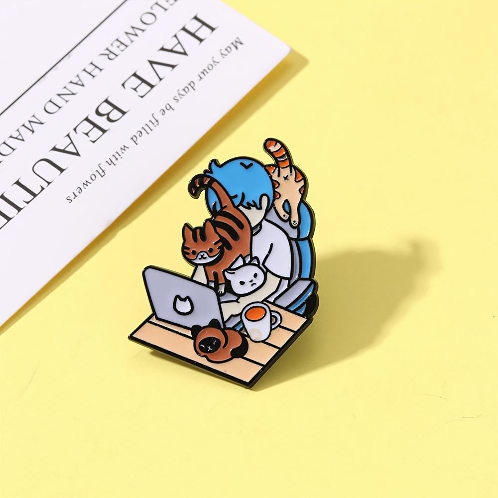 cute cat elements Metal badge - everyday style enamel buttons in front of the computer - colorful alloy brooch for clothing, backpacks and jeans