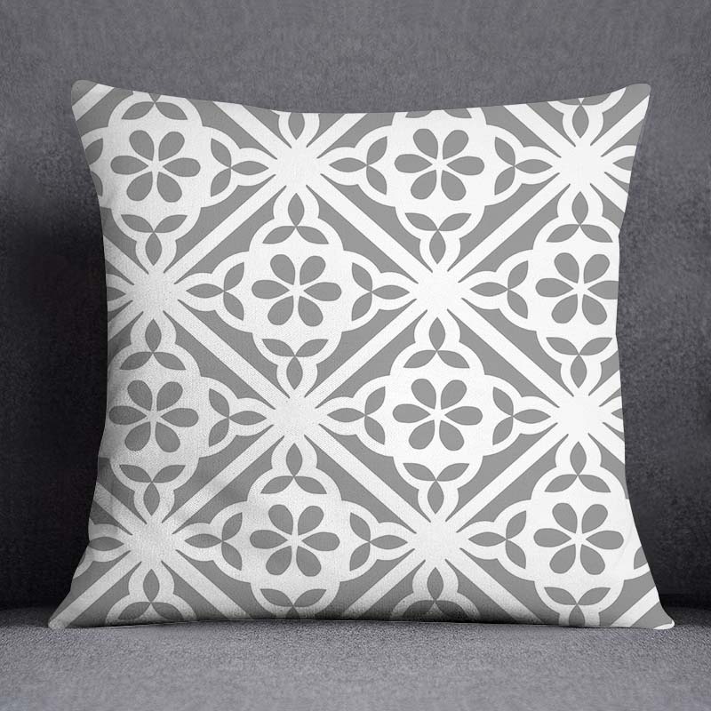 Gray Low White Flower Pattern Home Decoration Pillowcase Square Pillowcase Home Office Decoration Cushion Cover