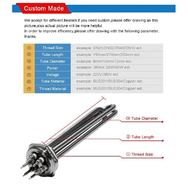 LJXH DN32 1 1/4" BSP Резьба 3U Трубчатый Электрический Погружной Нагревательный Элемент с Зондом и Заземляющим Винтом 3/4.5/6/9/12 кВт