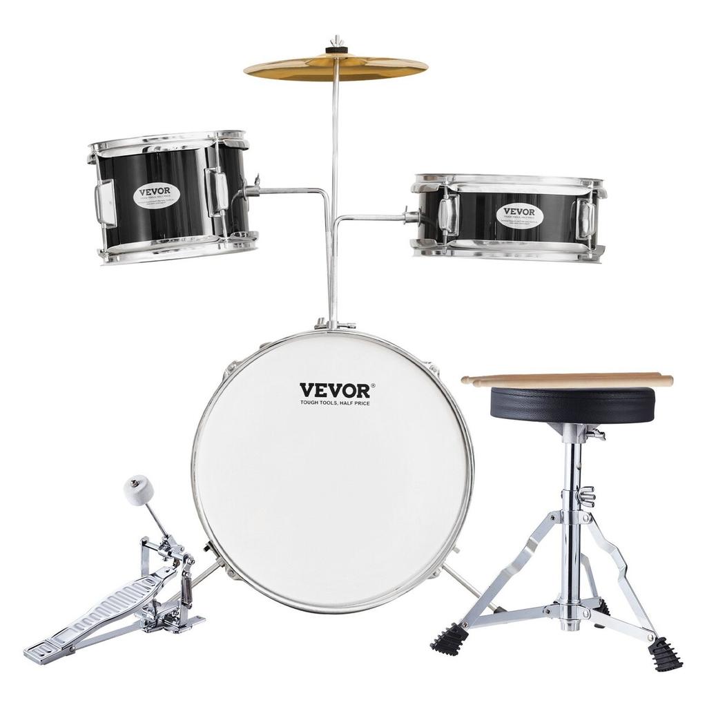 Kids Drum Set 3-Piece 14 in Beginner Drum Set for Child with Throne Black