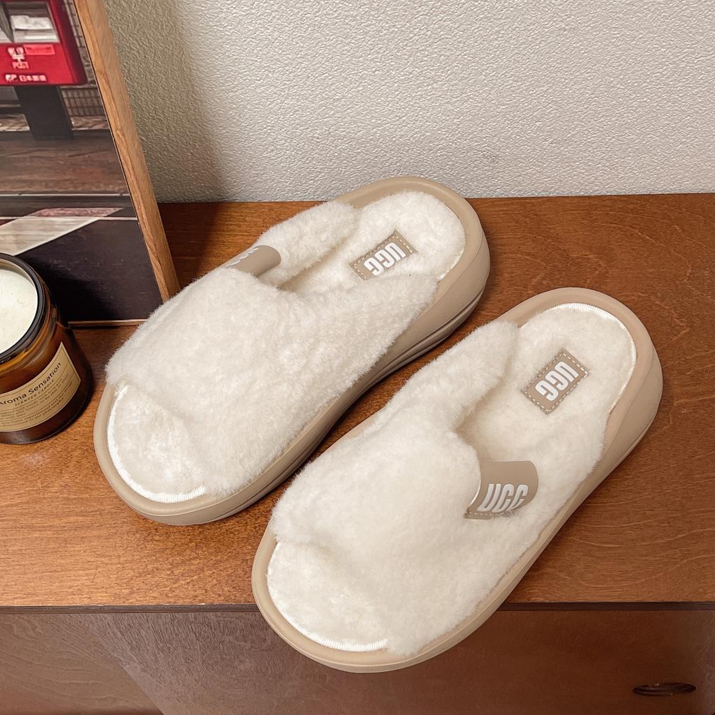 Fur Women Slippers Winter New Fashion Plush Shallow Mouth Indoor Outdoor Flip-flop Casual Bedroom Solid Color Slides Flat Shoes