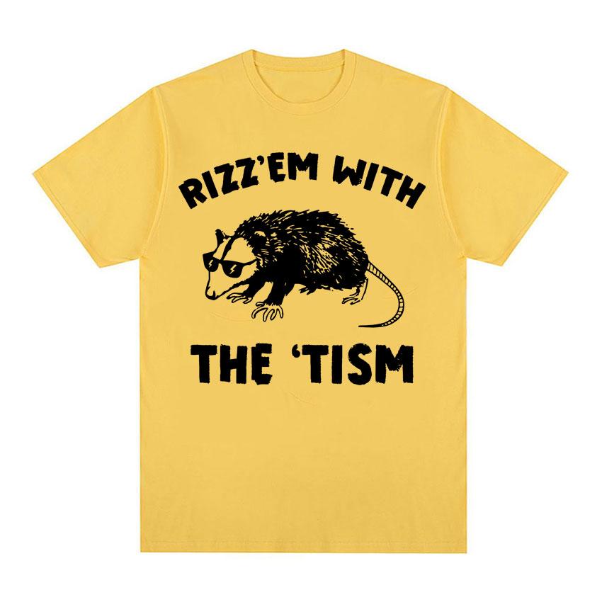 Funny Rizz Em with The Tism Rat Cute Meme Tee Shirt Unisex Women Fashion Casual Retro Tshirt ONeck 100 Cotton T Shirt Streetwear