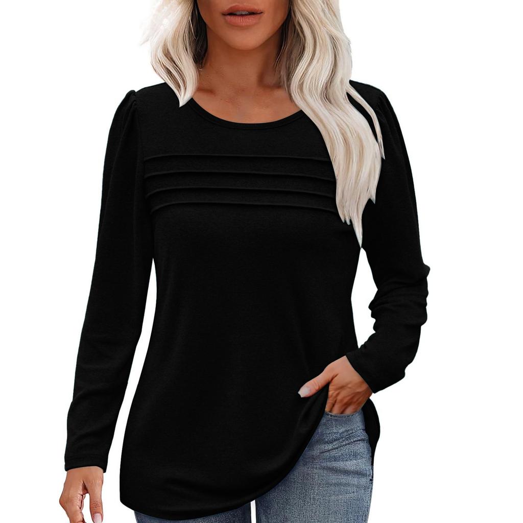 Женский свободный повседневный однотонный топ с круглым вырезом и длинными рукавами, модный топ
