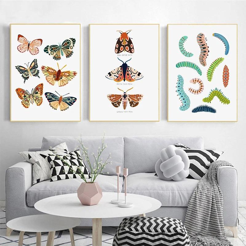 Butterfly Ladybug Caterpillar Spring Moth Posters And Prints Modern Plant Canvas Paintings Wall Art For Living Room Home Decor