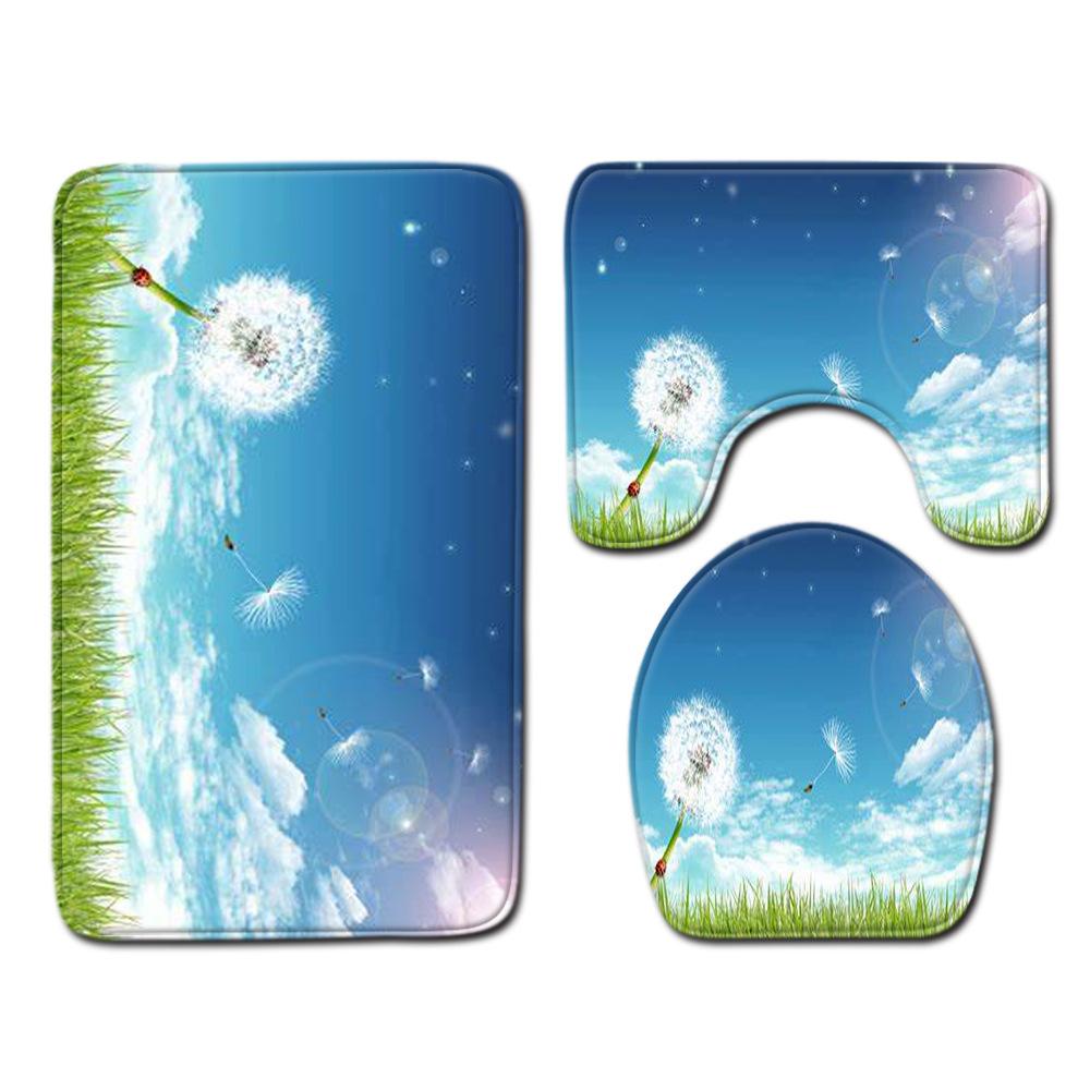 Small Fresh Toilet Three-Piece Floor Mat Bathroom Absorbent Non-Slip Carpet Door Mat