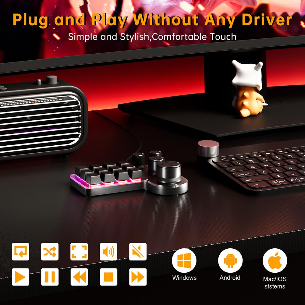 Программируемая кастомная клавиатура RGB 12 клавиш 4 ручки Макро-клавиатура Hot-swap USB Проводная/Bluetooth-совместимая Механическая клавиатура