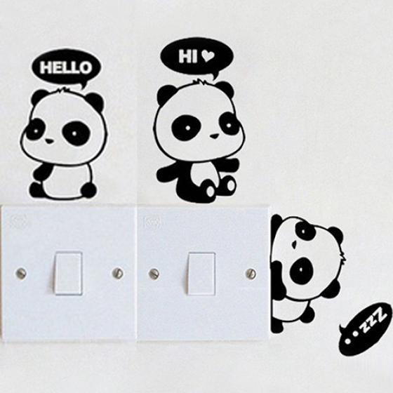 Милая мультяшная панда, декоративная наклейка на окно, дверь, настенный выключатель, съемная наклейка AVE