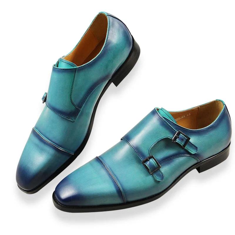 Модные туфли Deluex Monk Strap Penny Высококачественные ручной работы Слипоны Лоферы Офис Бизнес Мода Небесно-голубые Мужские туфли Натуральная кожа