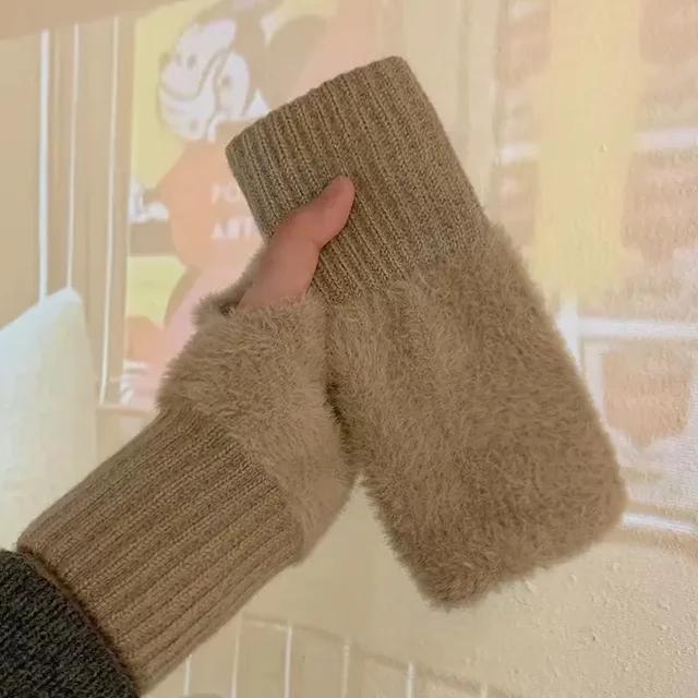 New Mink Fleece Half Finger Gloves for Women's Soft Winter Warmth Luxury Solid Color Plush Knitted Fingerless Gloves