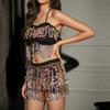2 Pieces, Bra With Sequined Tassels, Fringed Top, Belly Dance Skirt, Carnival, Club, Costumes