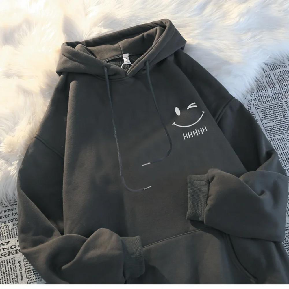 Женский свитер с капюшоном с улыбающимся лицом, забавный, модный, для пары, американский тяжеловесный, свободный, утолщенный, из кашемира, худи, пуловер, топ