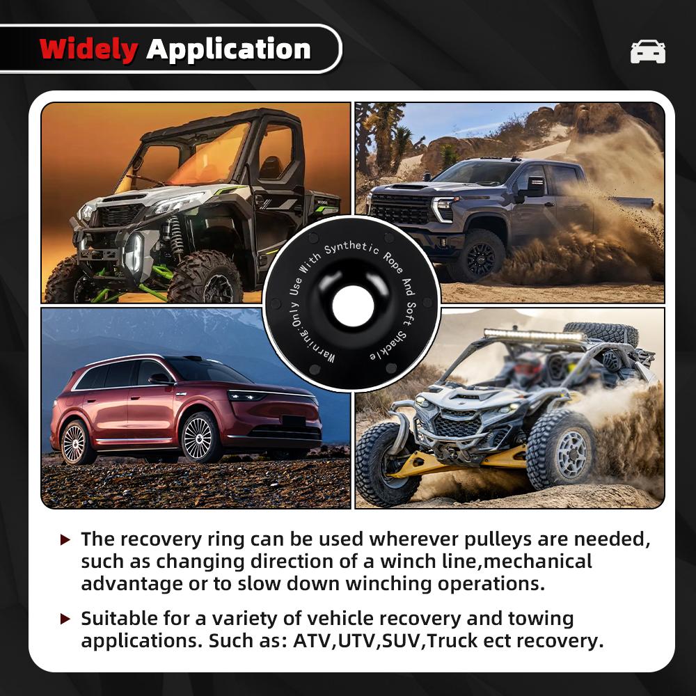 Upgrade Winch Snatch Recovery Ring Snatch-Ring Snatch Pulley High Load Capacity Recovery Ring For Soft Shackle ATV UTV BTD050