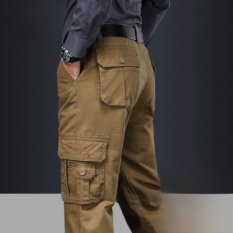 Мужские свободные прямые брюки с несколькими карманами для активного отдыха на открытом воздухе с толстым бархатом