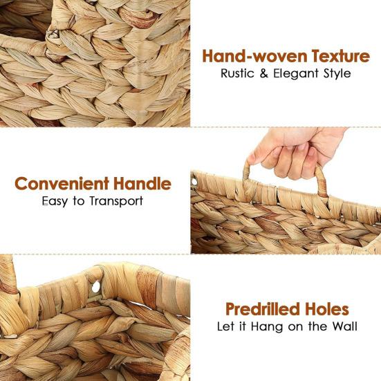 Handwoven Water Hyacinth Basket Wall Magazine Organizer for Book File Newspaper Rustic Wicker Storage Bin with Single Handle for Entryway Bathroom