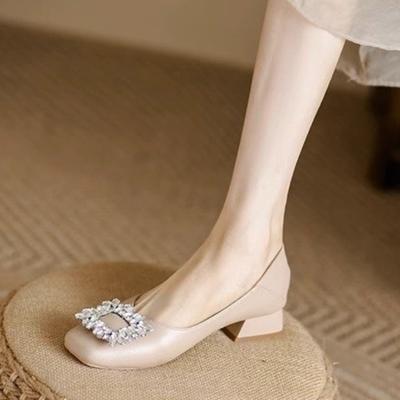 Туфли для женщин Модные осенние туфли-лодочки для женщин с квадратным носком и блестками Туфли на толстом каблуке для женщин