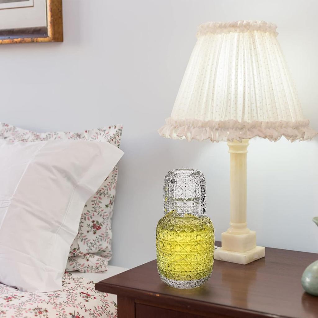 Прикроватный графин и стакан для воды, набор из винтажного стекла, кувшин для воды с чашкой, набор для спальни с ретро-рельефными узорами