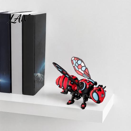 Futuristic Car Interior Ornament 3D Printed Articulated Bee Figurine, Flexible Joint Fidget Toy with Keychain, Mechanical Lightweight Art Statue