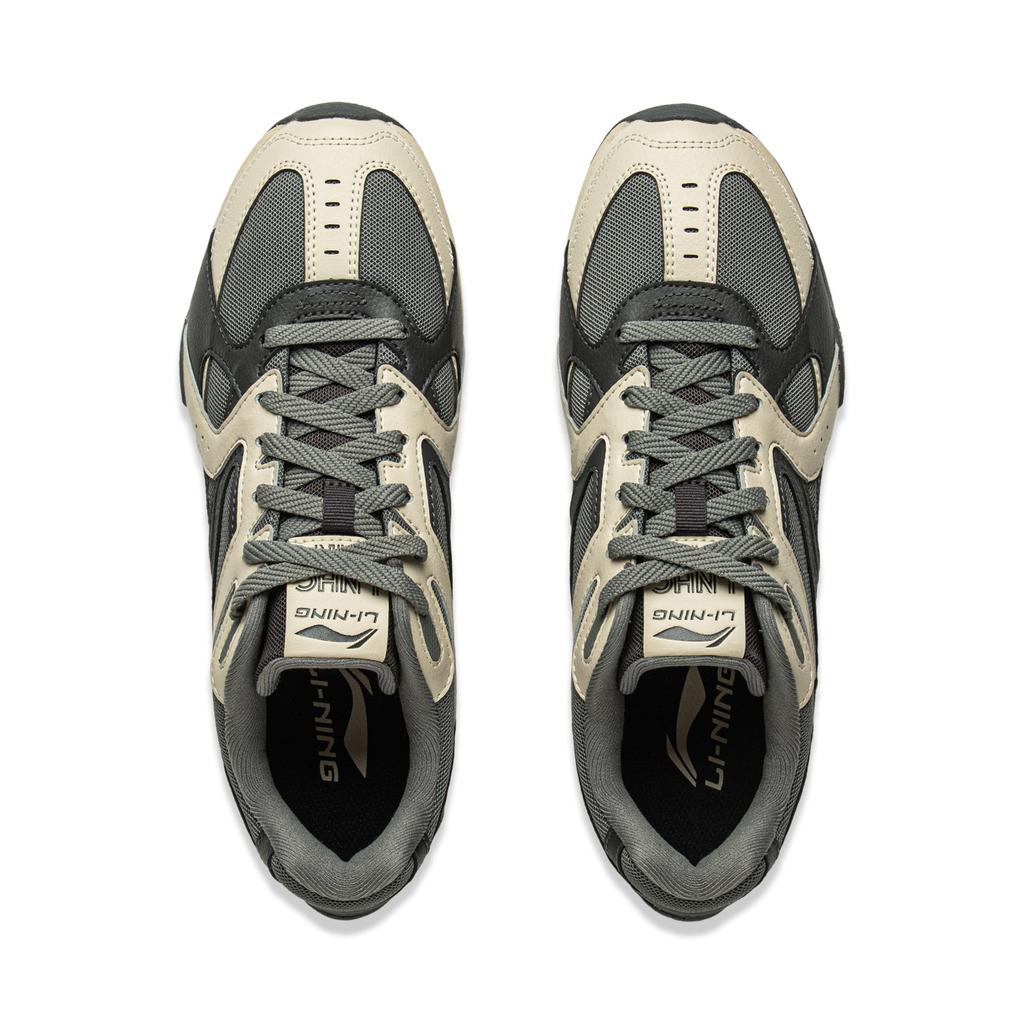 Li Ning Пленочные Ретро Нескользящие, Износостойкие, Легкие Низкие Повседневные Кроссовки Мужские Серый Зеленый AGLV137-1