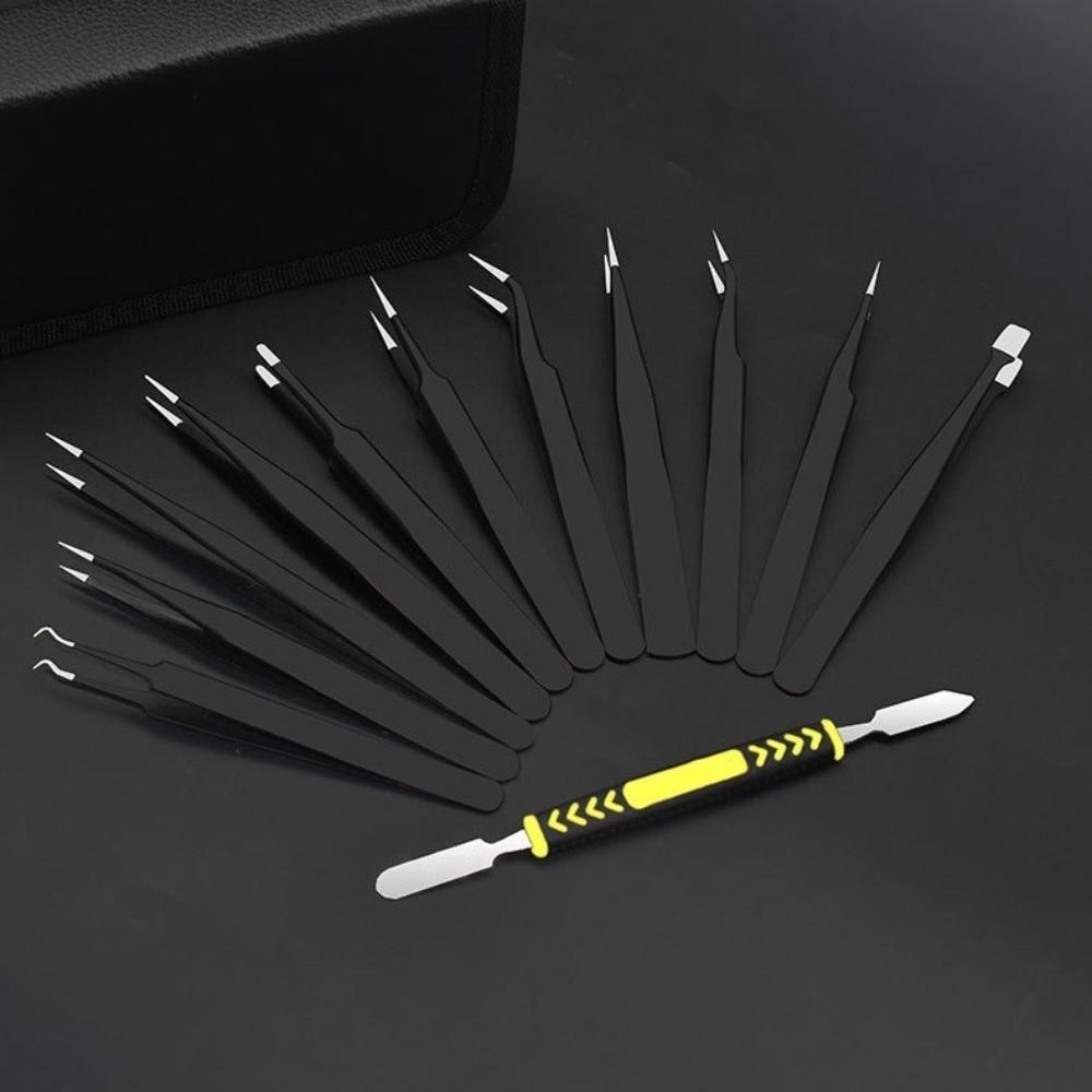 12 Pieces Set Corrosion-Resistant Body Precision Tweezers Set Industrial Applications