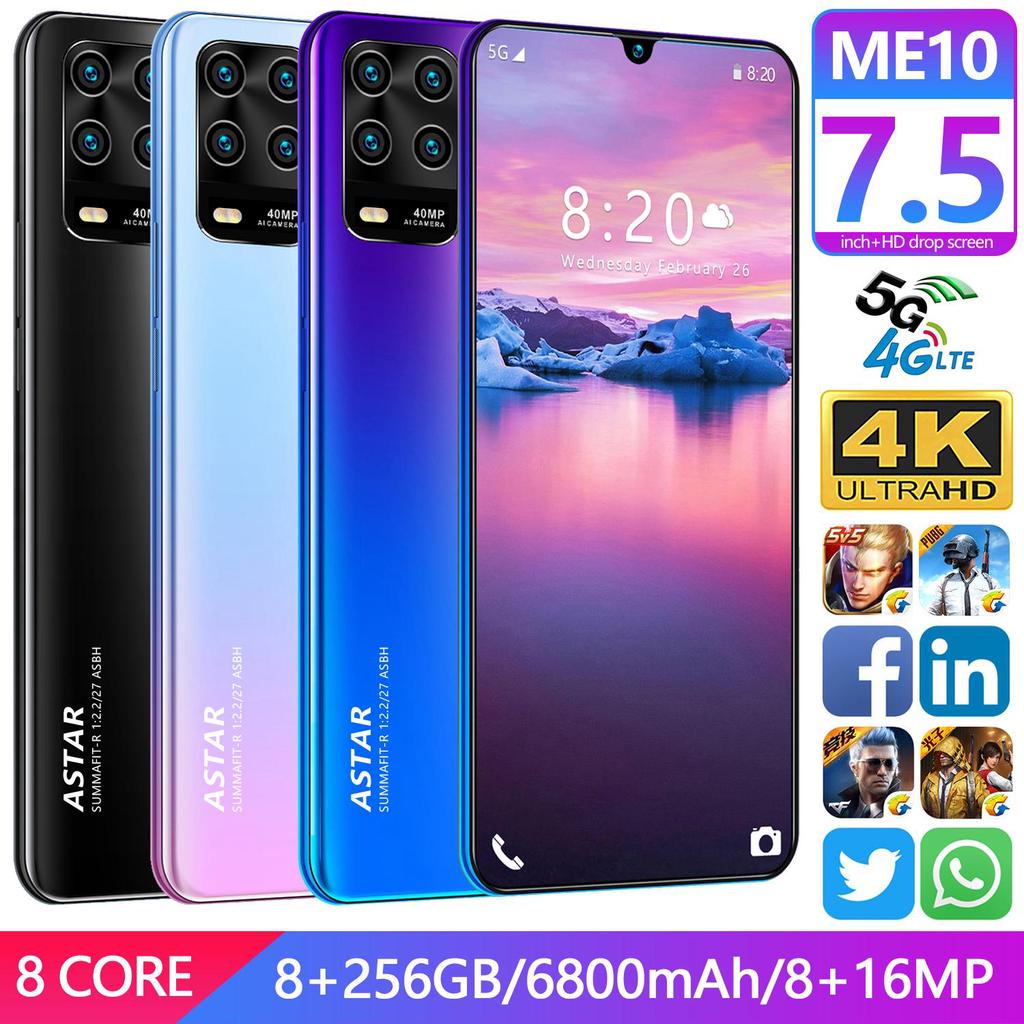 7,5-дюймовый HD+ME10 MTK6799 Мобильные телефоны 8 ГБ ОЗУ 512 ГБ ПЗУ 8 МП+16 МП смартфон