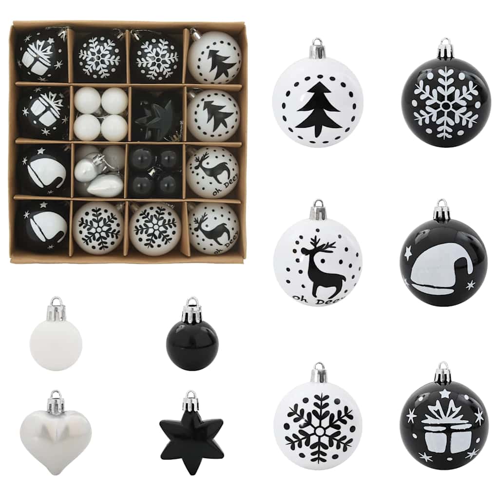 Christmas Ornament Set 40 pcs Black and White Plastic