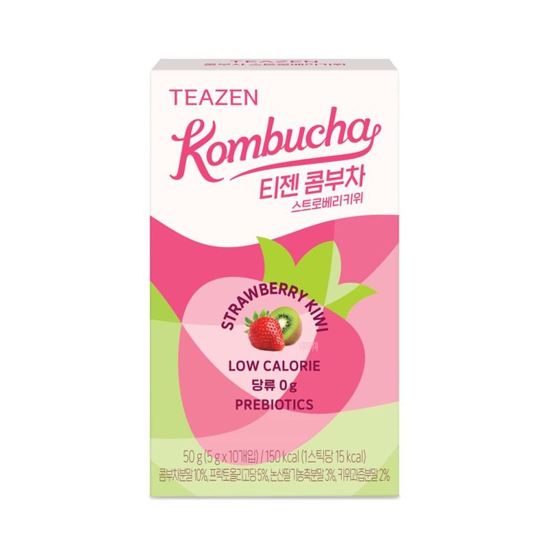 TEAZEN New Kombucha Green Plum, Strawberry kiwi, GREEN MANDARIN LIME 5g x 10stick Box / No Box