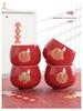 Red Teapot and Tea Cups Set with Tray for Wedding Celebration or Engagement