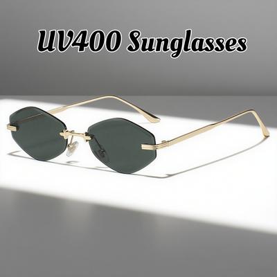 Женские модные безободковые солнцезащитные очки UV400 с линзами, защищающими от УФ-лучей, нейтральный стиль для активного отдыха, незаменимые солнцезащитные очки для путешествий и отпуска