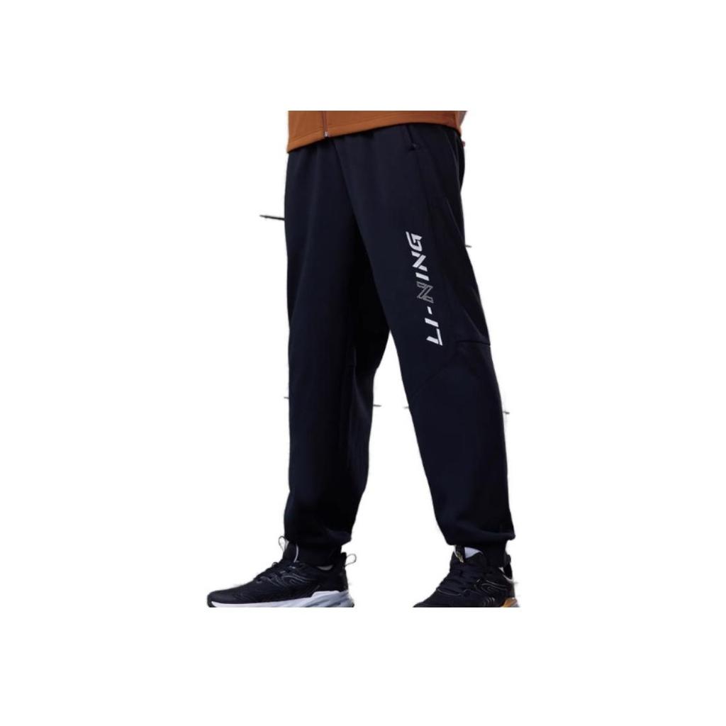 Мужские спортивные штаны Li Ning Fitness Series с принтом букв, теплые, флисовые, трикотажные, черные AKLTC15-2
