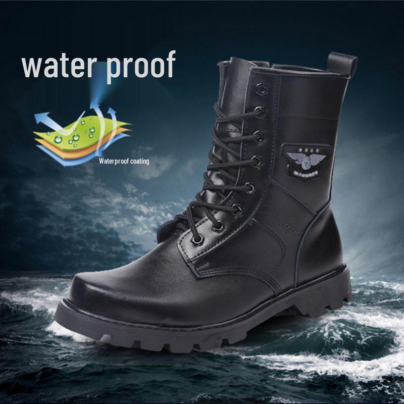 Men's Spring & Autumn Outdoor Combat Boots: Special Forces-Inspired, Hook & Loop, Waterproof, Wear-Resistant, High-Top Military Martin Work Boots.