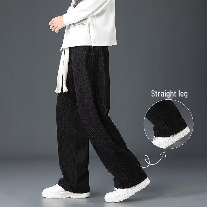 Men's Fleece-Lined Corduroy Sweatpants - Casual Loose Straight-Leg for All Seasons