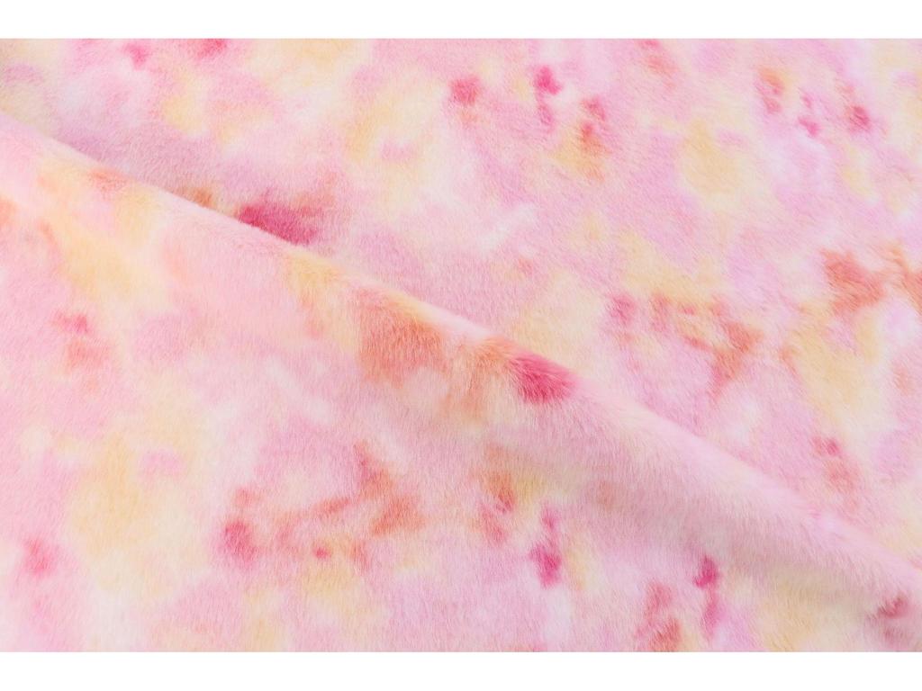 Ткань из бархата с радужным градиентом и имитацией кроличьей шерсти с фантазийными цветами