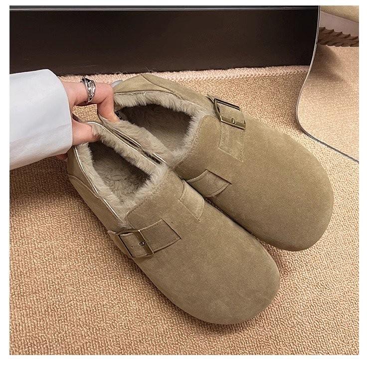 Полностью флисовые Birkenstocks для женщин, новинка зимы 2025, однослойные пушистые ботинки, утолщенные теплые, с толстой подошвой, снежные хлопковые ботинки
