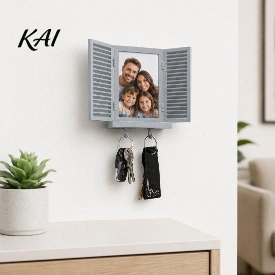 Hidden Key Storage Shelf Holder with Shelf, Mediterranean-Style Window Frame Photo Vacation Style Home Decoration Display Stand, Functional