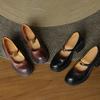 2025 New Four Seasons Women's Shoes Soft Leather Round Head Retro Style High Heels One-word Buckle with Thick Sole Mary Jane Single Shoes Women