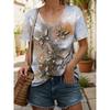 2025 New Women T-Shirts Butterfly Graphic Print Fashion Short Sleeve V-Neck Comfort Regular Tops Summer Casual Female Clothing