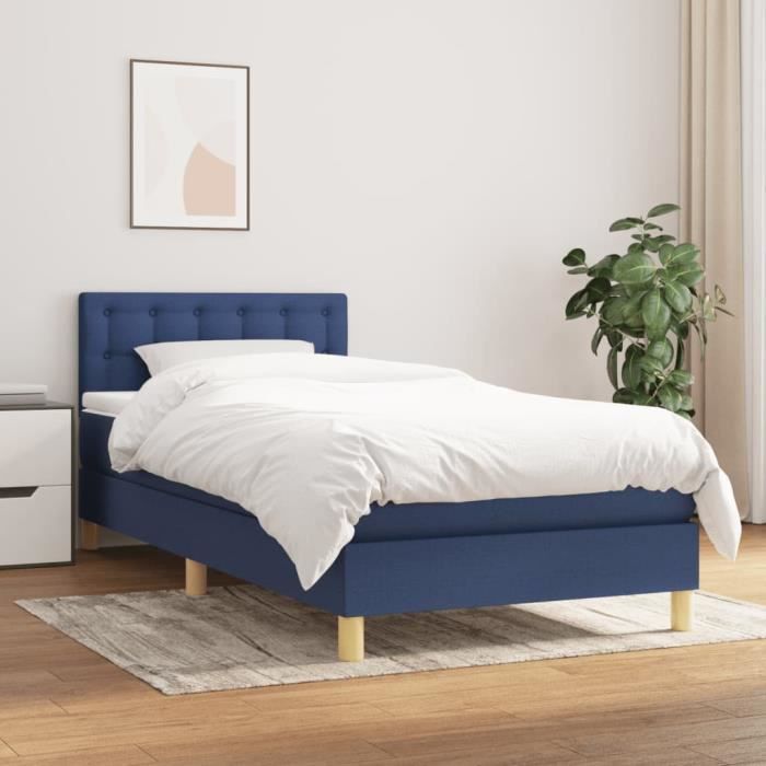3140911 vidaXL Divan Bed with Mattress Blue 90x200 Cm Fabric