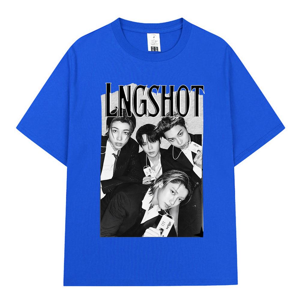 Korean Kpop Hip Hop Group Lngshot Graphic Print Tshirt Unisex Women Clothing Fashion Oversized Short Sleeve Cotton Top Fan Gifts