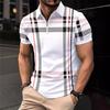 Plaid 3D Printed Short-Sleeved Top Men'S Casual Lapel Polo Shirt
